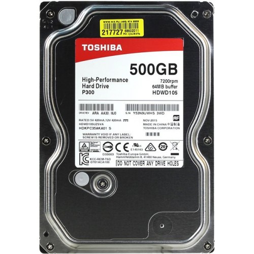 Жесткий диск HDD SATA 500GB 7200RPM 6GBS 64MB TOSHIBA HDWD105UZSVA